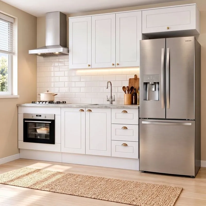 Cozinha Modulada Compacta 4 Peças 100% MDF Com Balcão Para Forno De Embutir Emily Espresso Móveis Branco HP/Calcare