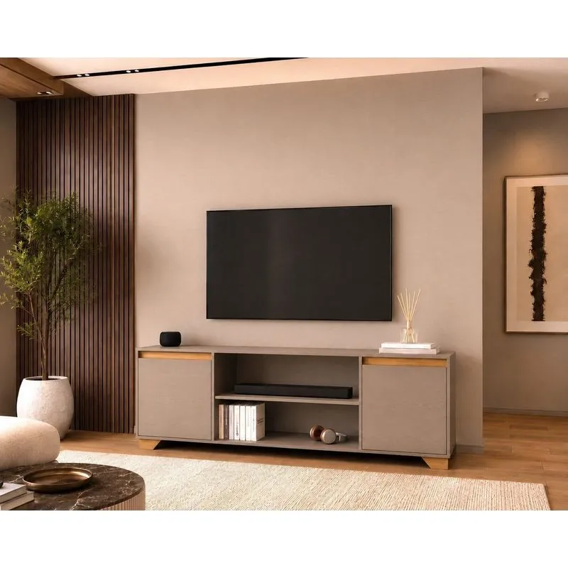 Rack Para TV Até 42 Polegadas 135cm 2 Portas 3 Prateleiras Benevello Fume