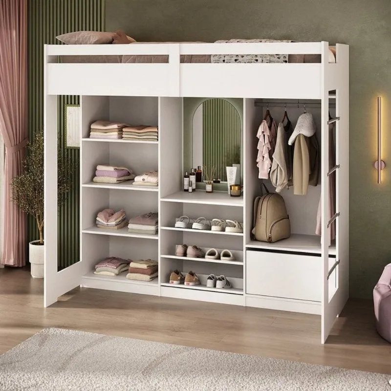 Cama Juvenil Multifuncional com Closet e 1 Gaveta Luna Branco Espresso Moveis Branco