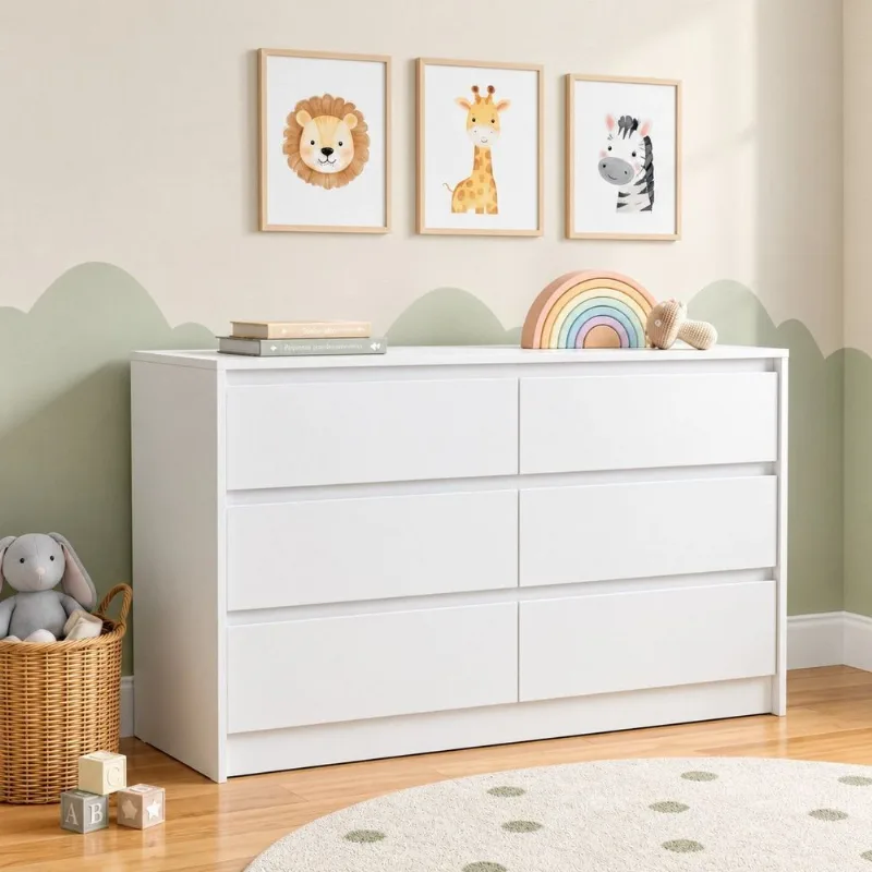 Cômoda Infantil 06 Gavetas com Corrediça Telescópica Aquarela Branco Branco