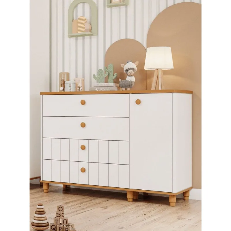 Cômoda de Bebê com 4 Gavetas 1 Porta Pudim Expresso Móveis Branco/Nature Branco/Nature