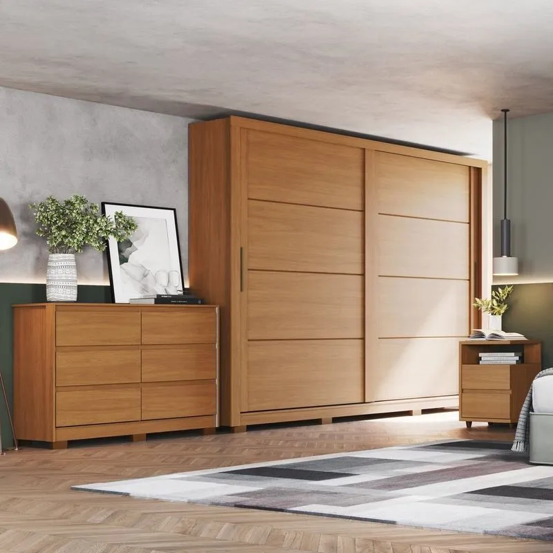 Conjunto Quarto Adulto Guarda-roupa Cômoda Mesa De Cabeceira Palace Cinamomo