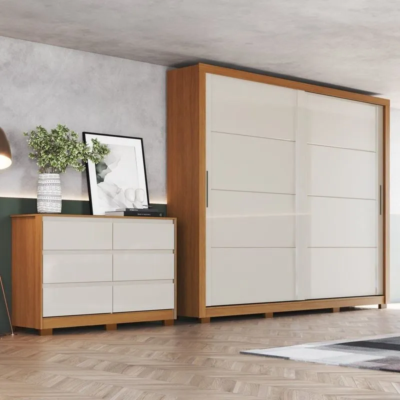 Conjunto Quarto Adulto Guarda-roupa Cômoda Palace Cinamomo/off White