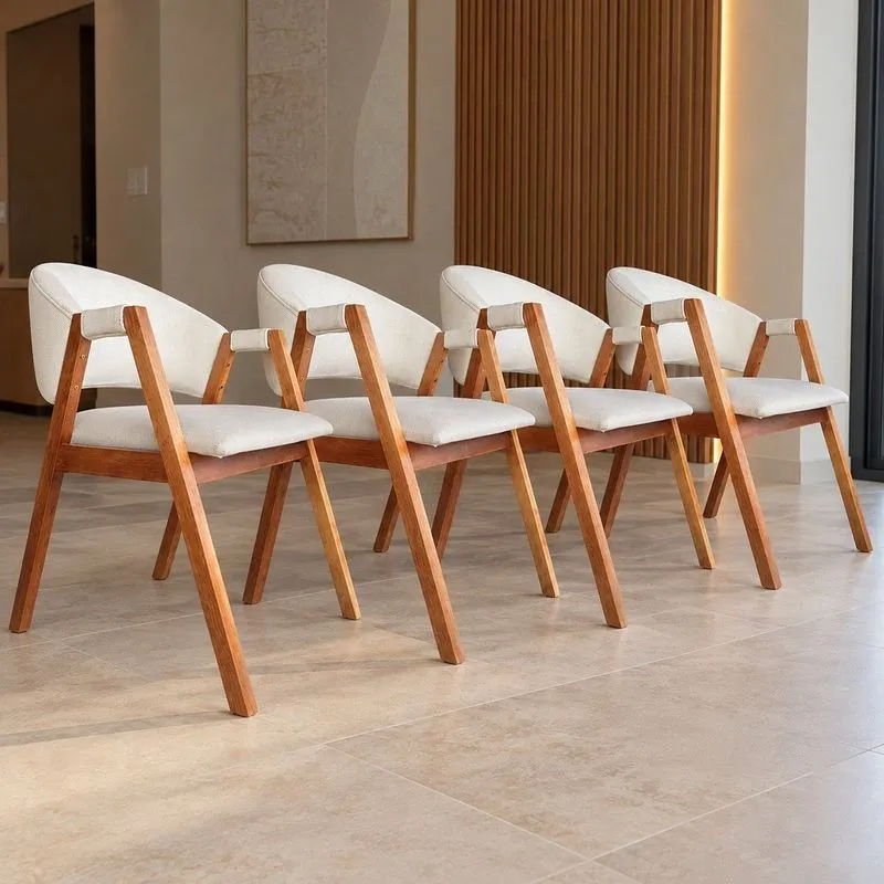Kit 4 Poltronas Lithi Design Moderno & Elegante Poltronas Estofadas Ergonomicas Marfim