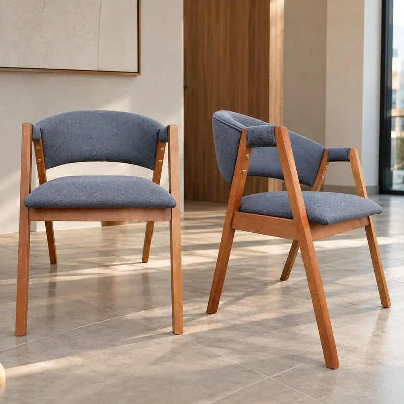 Kit 2 Poltronas Lithi Revestida Em Linho Cinza-escuro Design Atemporal & Elegante Cinza Escuro