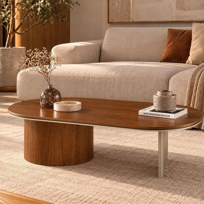 Mesa De Centro Oval Aurora 137 Cm Imbuia Mel/champanhe Imbuia/champanhe