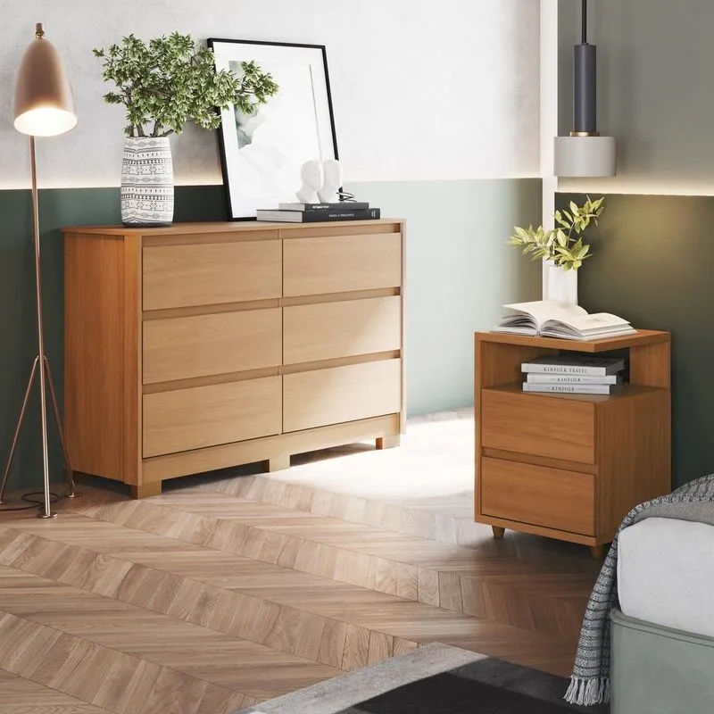 Conjunto Quarto Adulto 01 Cômoda E 02 Mesas De Cabeceira Ravenna Cinamomo