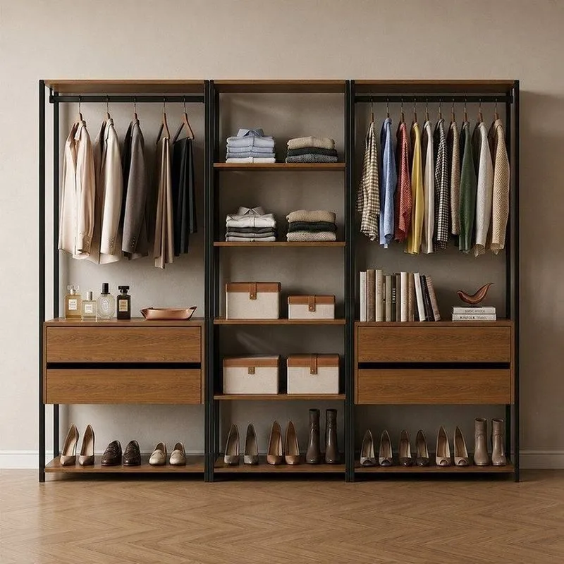 Guarda-roupas Closet Mod Siena 202cm 4 Gavetas 2 Cabideiros E 7 Prateleiras Yescasa Cedro/preto