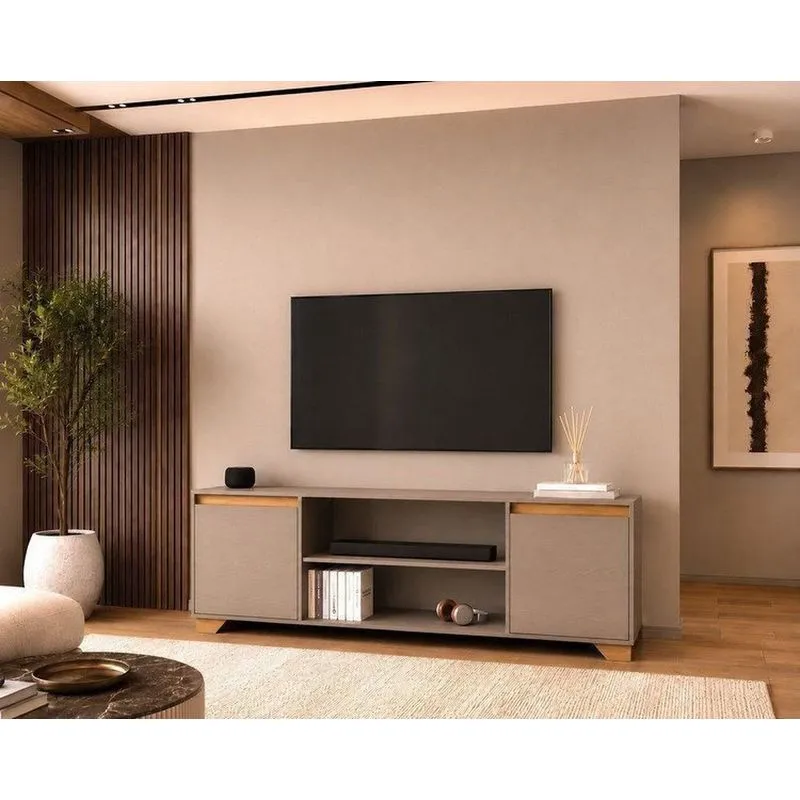 Conjunto Rack E Painel Para TV 180cm Com Portas E Nichos Fumê/montana