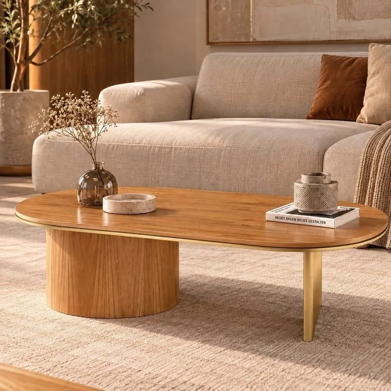 Mesa De Centro Oval Aurora 137 Cm Mel/gold Mel/gold