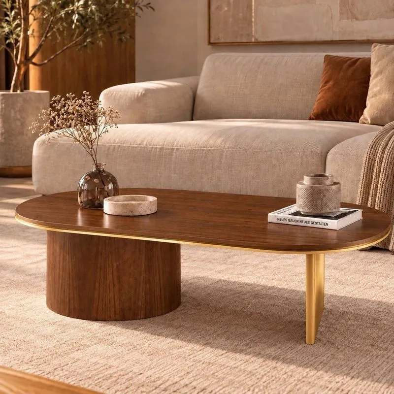 Mesa De Centro Oval Aurora 137 Cm Imbuia Mel/gold Imbuia