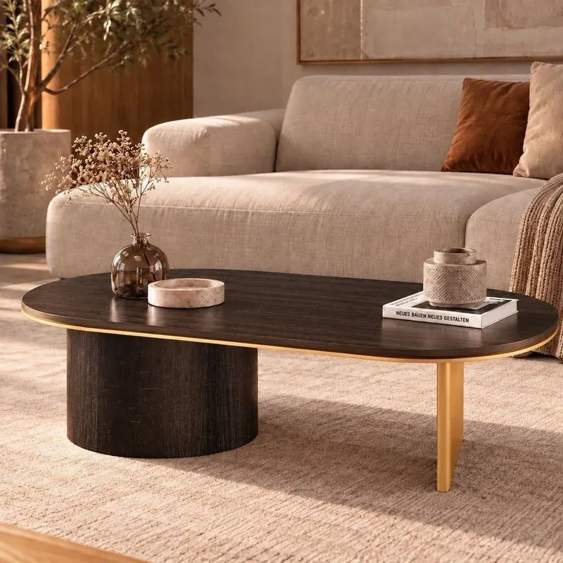 Mesa De Centro Oval Aurora 137 Cm Ébano/gold Ébano/gold