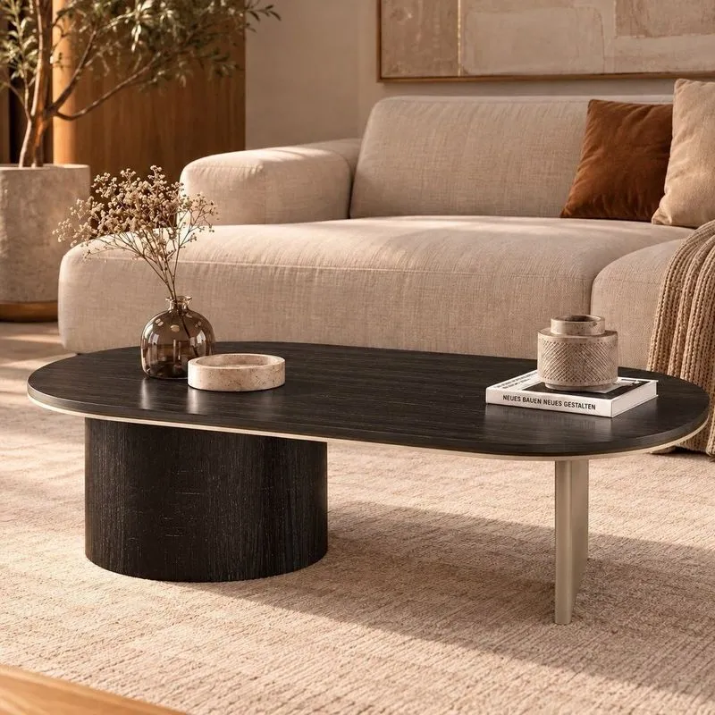 Mesa De Centro Oval Aurora 137 Cm Ébano/Champanhe Ébano/Champanhe