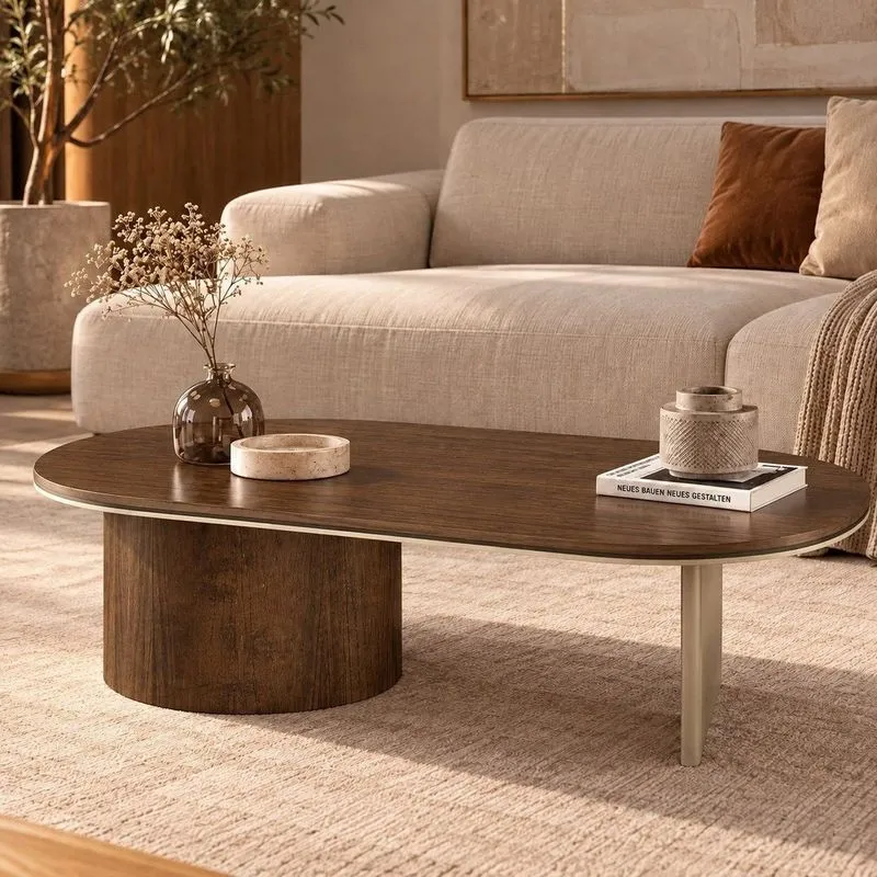 Mesa De Centro Oval Aurora 137cm Castanho/champanhe Castanho/champanhe