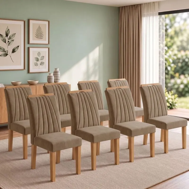 Conjunto 8 Cadeiras Para Sala De Jantar Arizona Cinamomo/bege Escuro