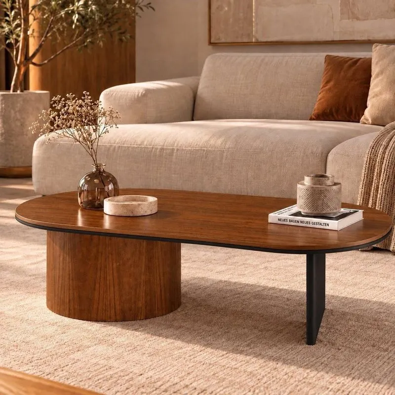 Mesa De Centro Oval Aurora 137 Cm Imbuia Mel/black Imbuia/black