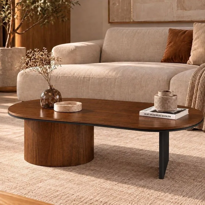 Mesa De Centro Oval Aurora 137 Cm Castanho/black Castanho/black