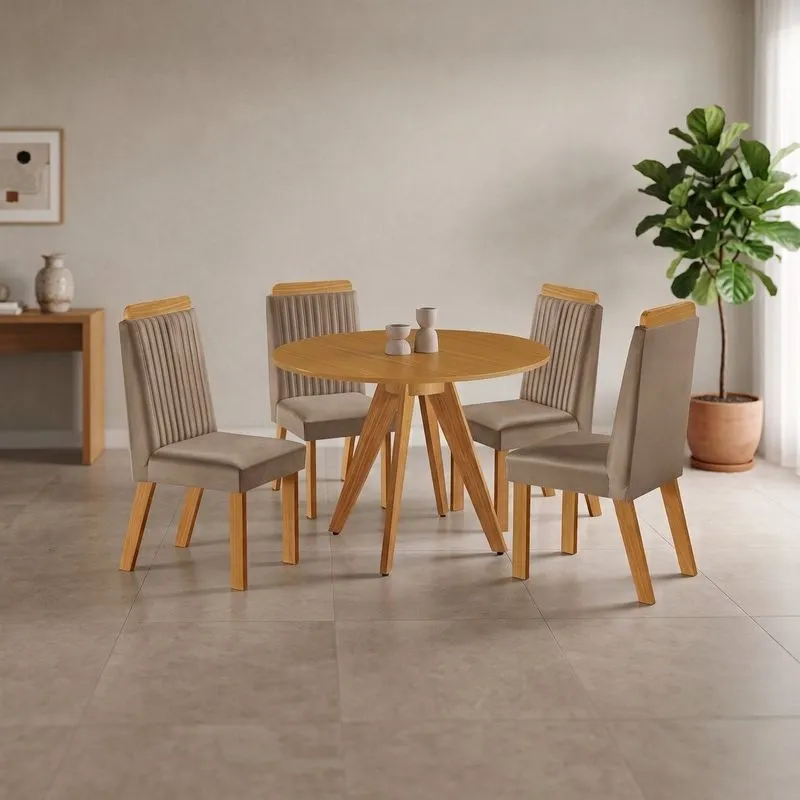 Conjunto Sala De Jantar Mesa Liz Tampo Amadeirado 4 Cadeiras Riviera Castanho Cinamomo/capuccino Castanho/cinamomo/capuccino