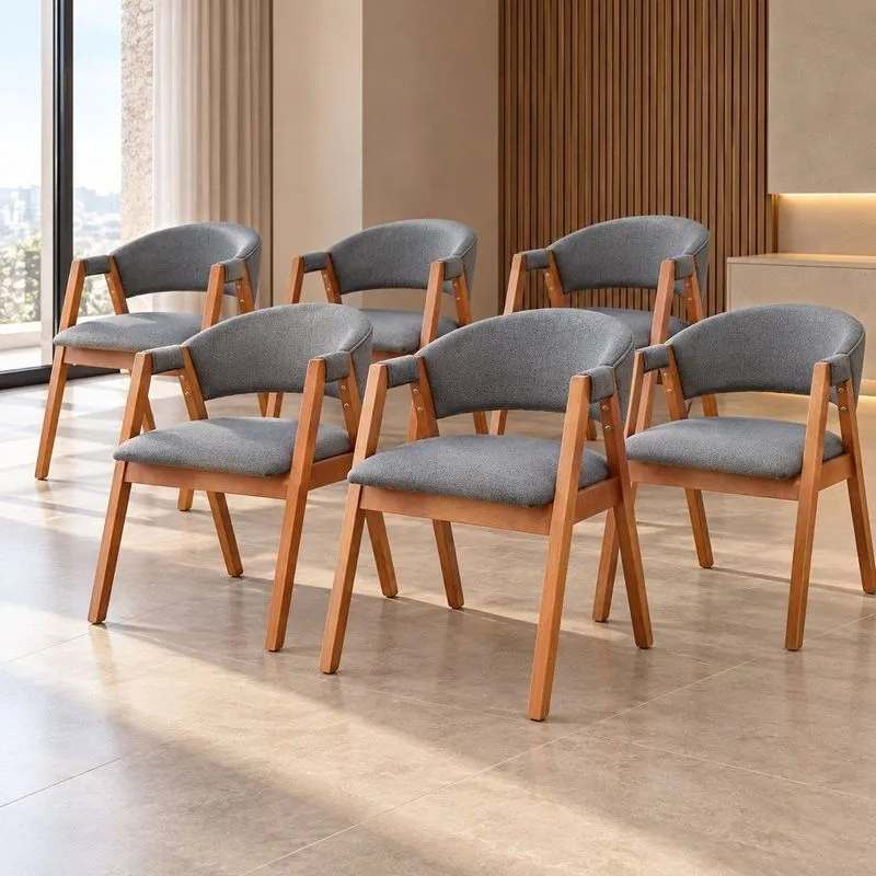 Kit 6 Poltronas Sala De Estar Lithi Revestida Em Linho Cinza-escuro Design Versátil E Sofisticado Cinza Escuro