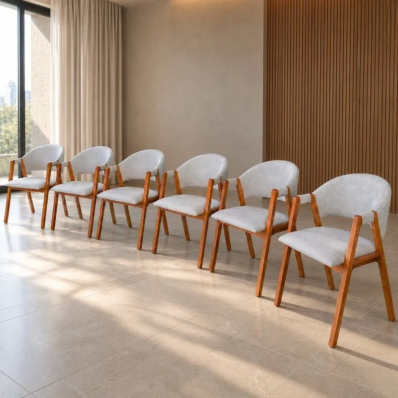 Kit 6 Poltronas De Jantar Em Linho Cinza Claro Design Moderno Elegante Recepção Sala De Jantar Cinza Claro