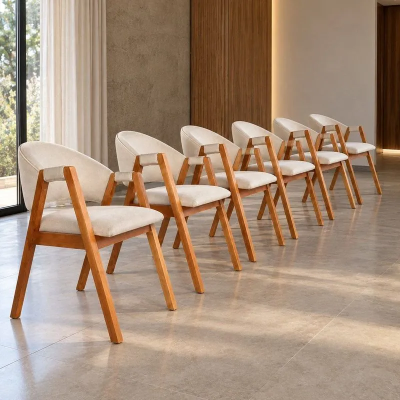 Kit 6 Poltronas Sala De Estar Linho Marfim Design Atemporal Versátil Com Braços Marfim