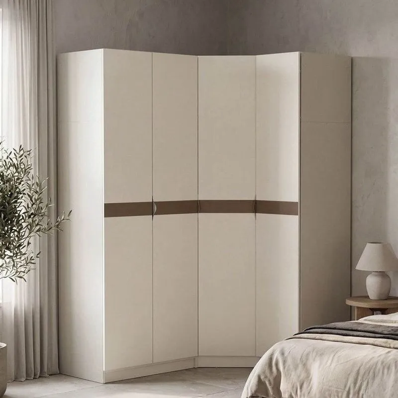 Guarda Roupa Planejado De Canto Obliquo 4 Portas Corino 3 Peças Hera Cabecasa Madeiraoriginals Crea Cream