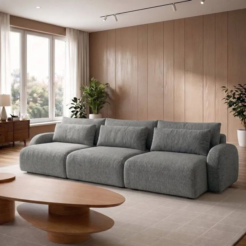 Sofá Cama Modular Orgânico Retrátil 4 Lugares 270cm Base Madeira Maciça Oxford Cinza Pistache