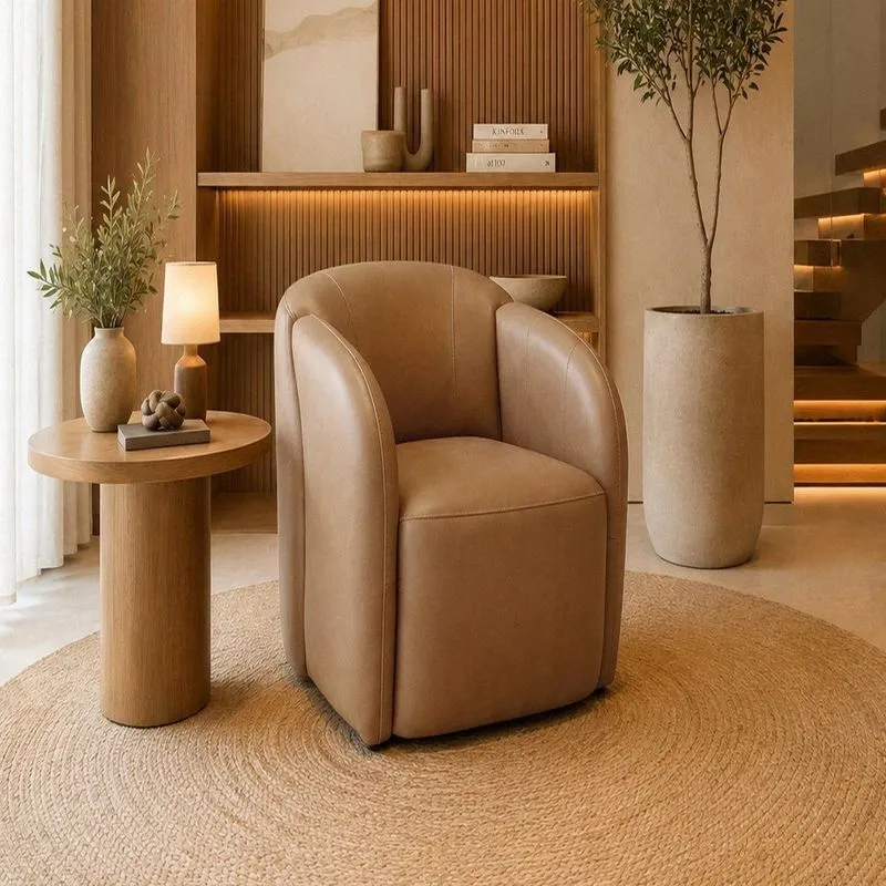 Poltrona Luna Giratória Moderna Com Design Sofisticado E Confortável Caramelo Claro