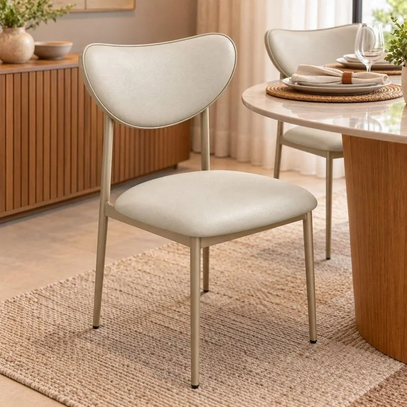 Kit 2 Cadeiras Isabela Aço Carbono Champagne Courino Bege Champagne