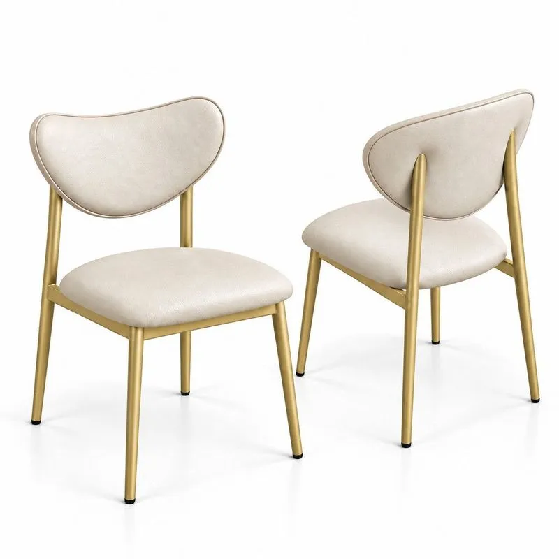 Kit 2 Cadeiras Isabela Aço Carbono Dourado Courino Bege Dourado