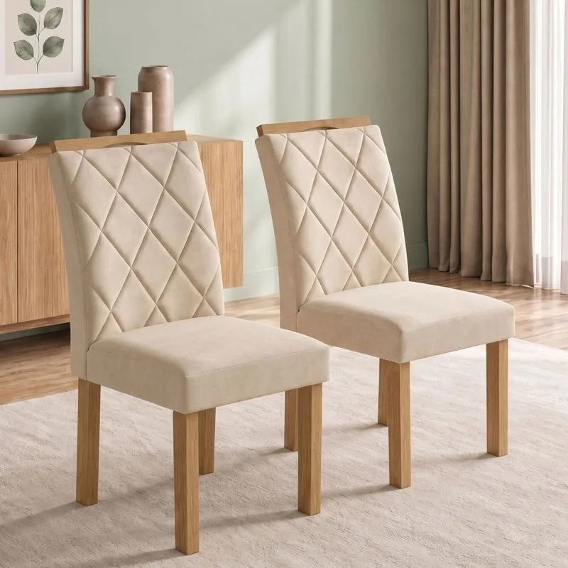 Conjunto 2 Cadeiras Para Sala De Jantar Arthus Cinamomo/Veludo Bege