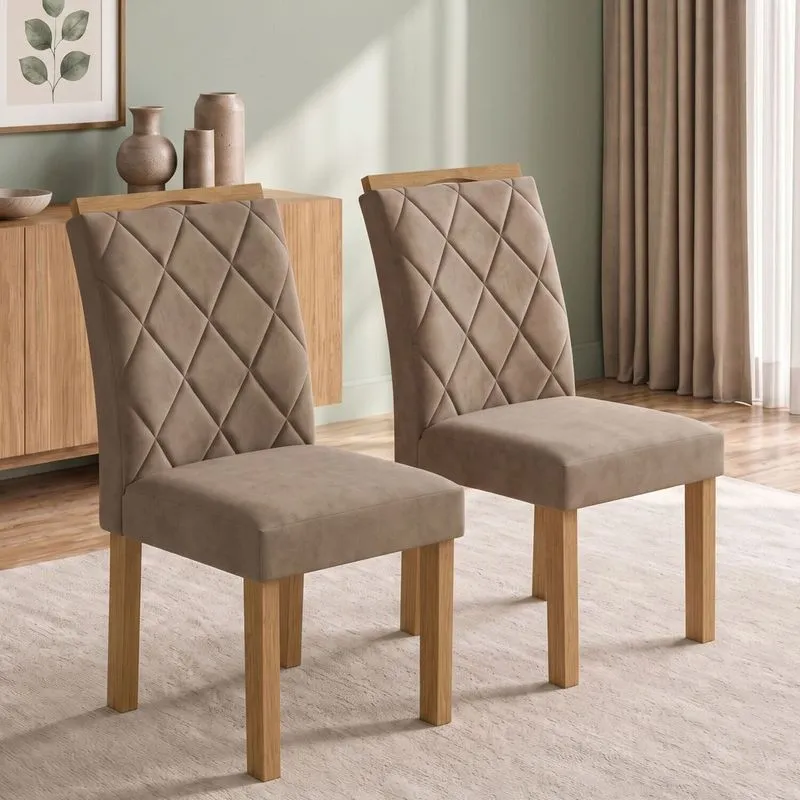 Conjunto 2 Cadeiras Para Sala De Jantar Arthus Cinamomo/Veludo Bege Escuro