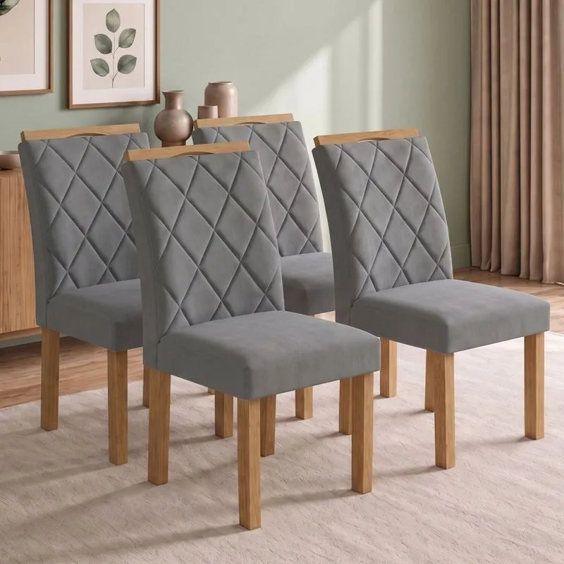 Conjunto 4 Cadeiras Para Sala De Jantar Arthus Cinamomo/veludo Cinza
