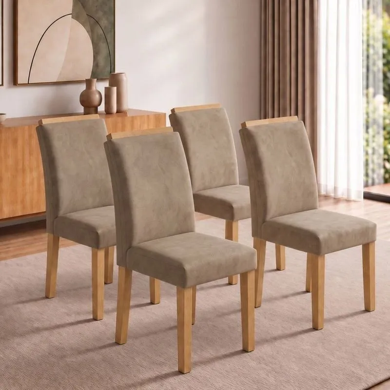 Conjunto 4 Cadeiras Para Sala De Jantar Luisa Cinamomo/veludo Bege Escuro