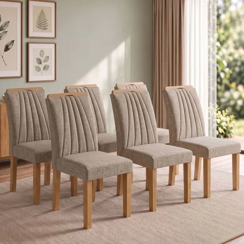 Conjunto 6 Cadeiras Para Sala De Jantar Arizona Cinamomo/linho Bege