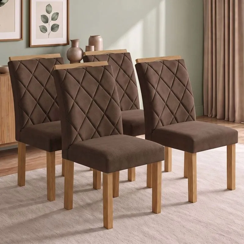 Conjunto 4 Cadeiras Para Sala De Jantar Arthus Cinamomo/veludo Marrom