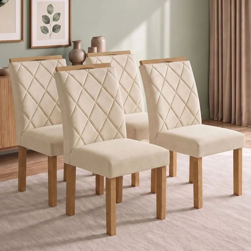 Conjunto 4 Cadeiras Para Sala De Jantar Arthus Cinamomo/veludo Bege