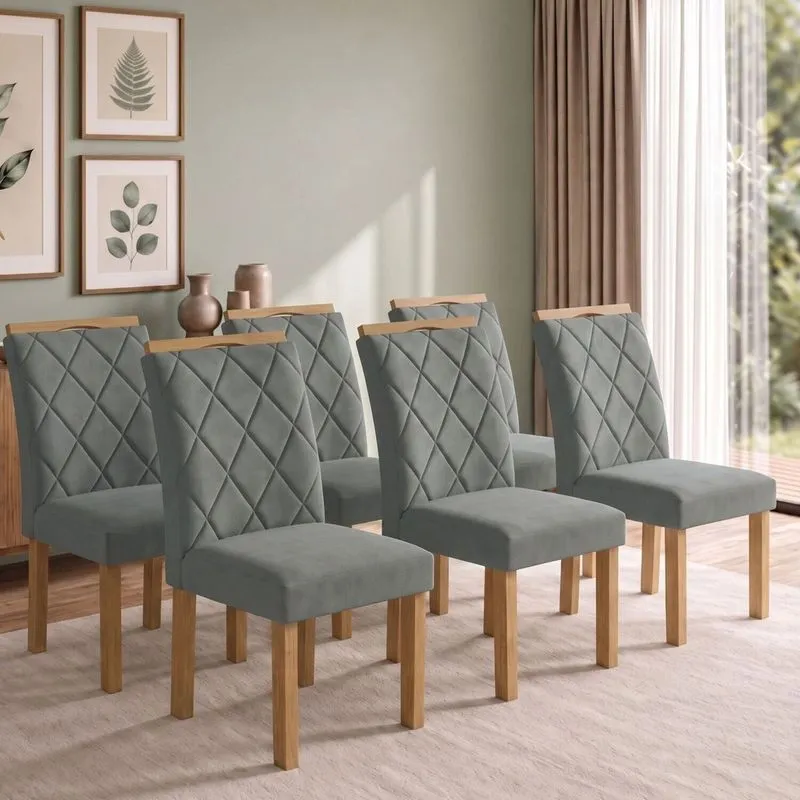 Conjunto 6 Cadeiras Para Sala De Jantar Arthus Cinamomo/veludo Cinza