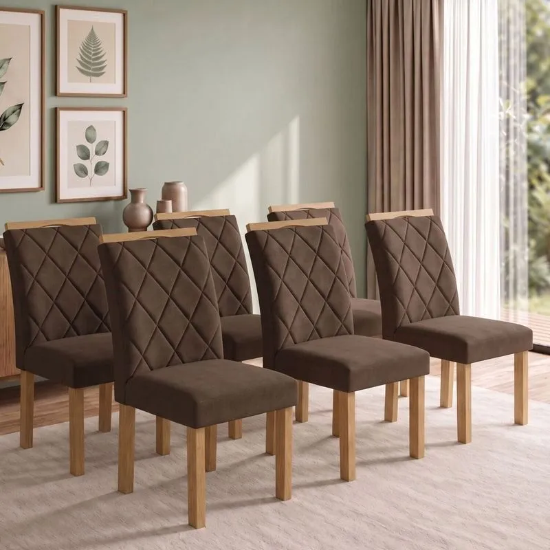 Conjunto 6 Cadeiras Para Sala De Jantar Arthus Cinamomo/veludo Marrom