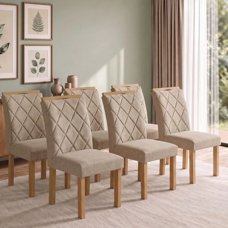 Conjunto 6 Cadeiras Para Sala De Jantar Arthus Cinamomo/linho Bege