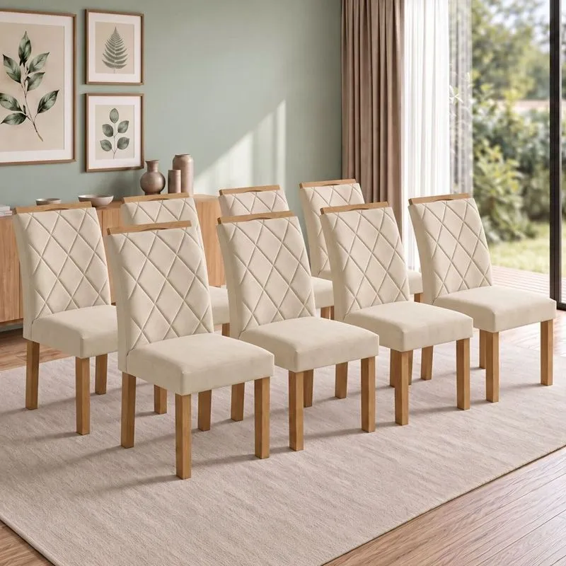 Conjunto 8 Cadeiras Para Sala De Jantar Arthus Cinamomo/veludo Bege
