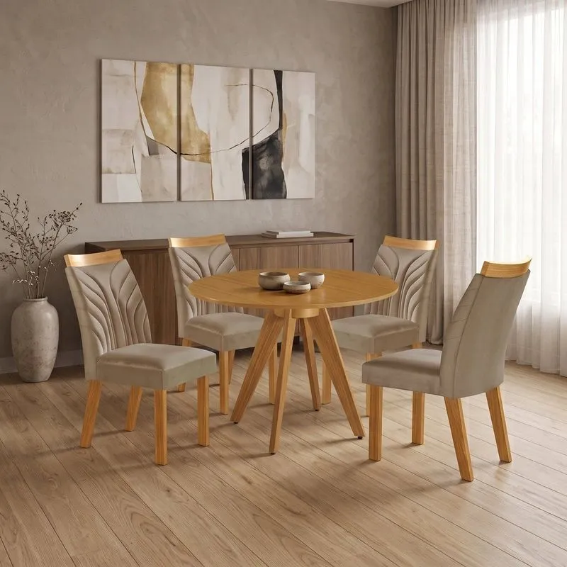 Conjunto Sala De Jantar Mesa Liz Redonda Tampo Amadeirado 4 Cadeiras Veneza New Cinamomo Yescasa Castanho Cinamomo/capuccino