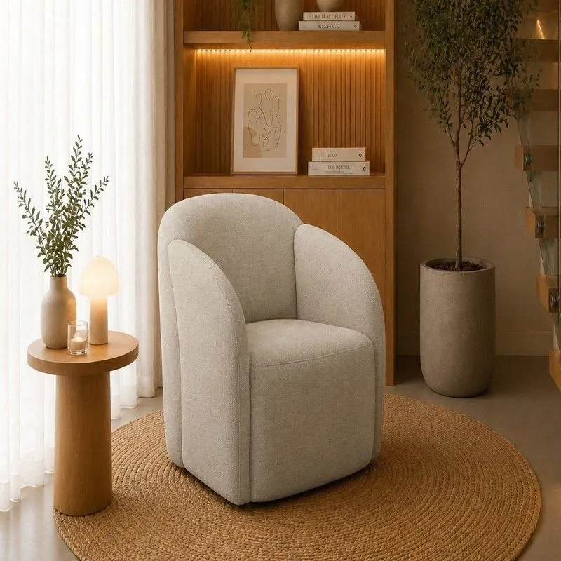 Poltrona Luna Giratória Moderna Com Design Sofisticado E Confortável Bege