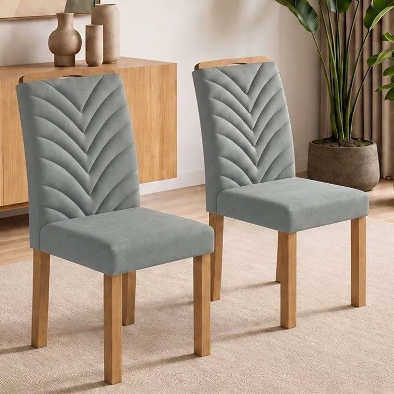 Conjunto 2 Cadeiras Para Sala De Jantar Carol Cinamomo/veludo Cinza
