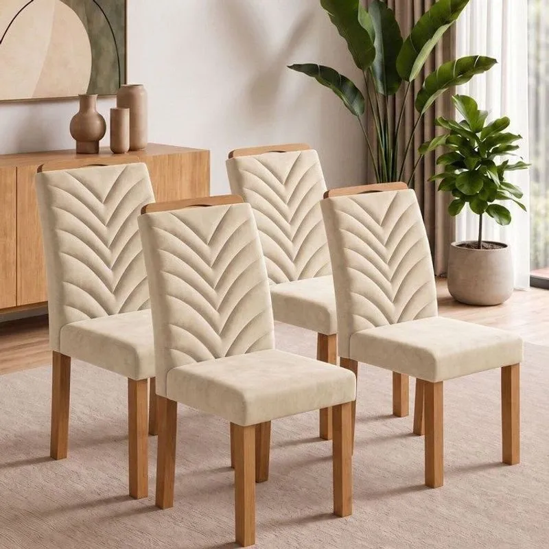 Conjunto 4 Cadeiras Para Sala De Jantar Carol Cinamomo/veludo Bege