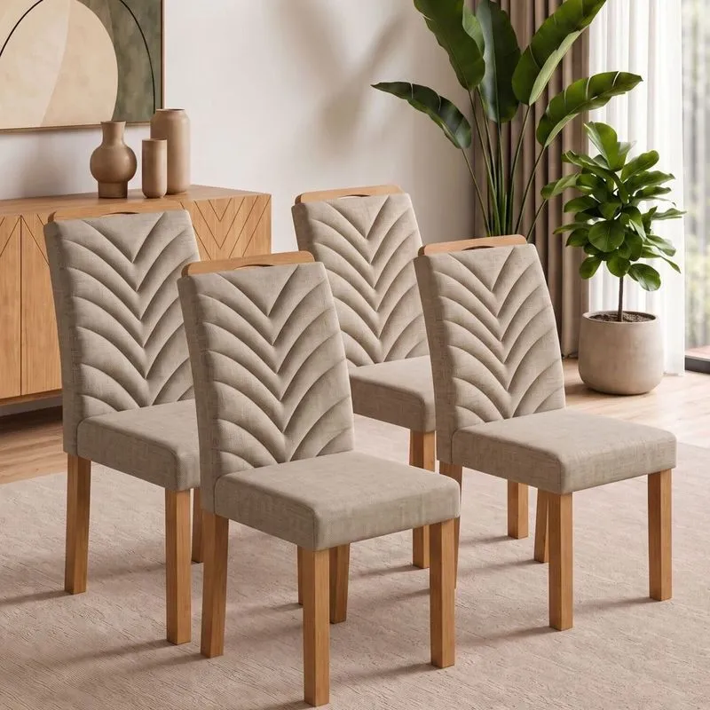 Conjunto 4 Cadeiras Para Sala De Jantar Carol Cinamomo/linho Bege