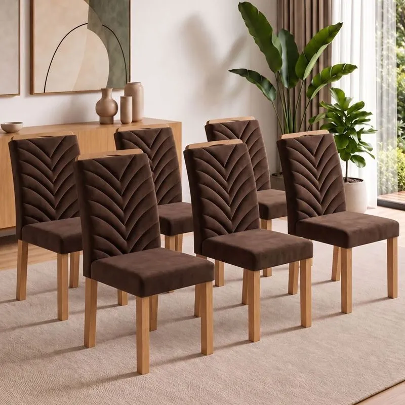 Conjunto 6 Cadeiras Para Sala De Jantar Carol Cinamomo/veludo Marrom