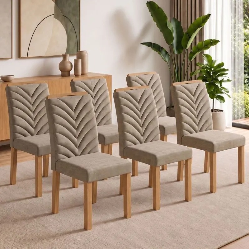 Conjunto 6 Cadeiras Para Sala De Jantar Carol Cinamomo/linho Bege
