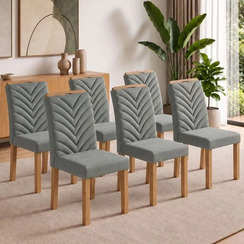 Conjunto 6 Cadeiras Para Sala De Jantar Carol Cinamomo/Veludo Cinza