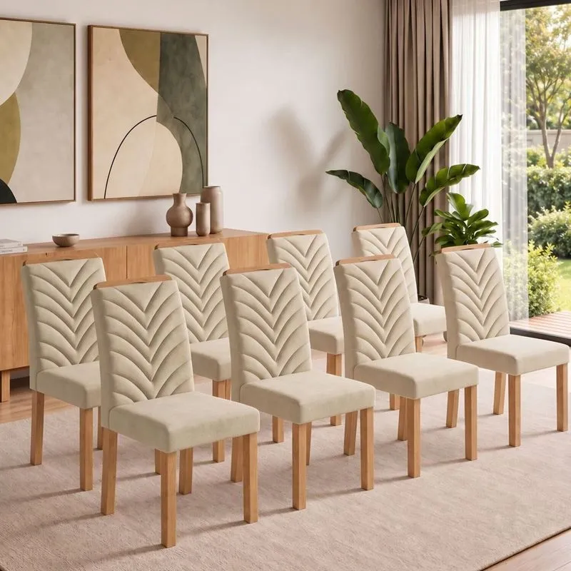 Conjunto 8 Cadeiras Para Sala De Jantar Carol Cinamomo/veludo Bege